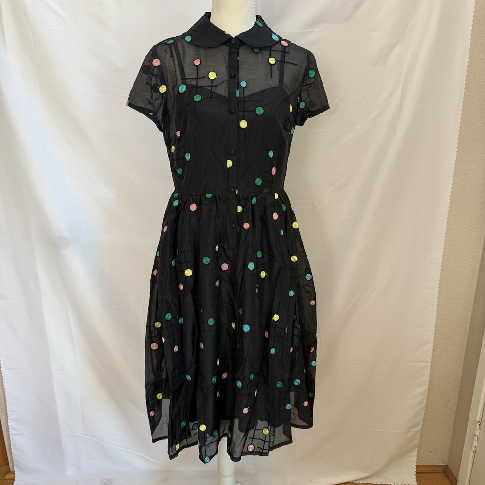 NWT Voodoo Vixen Women Midi Dress Medium Black Sheer Retro Pin Up Fit & Flare